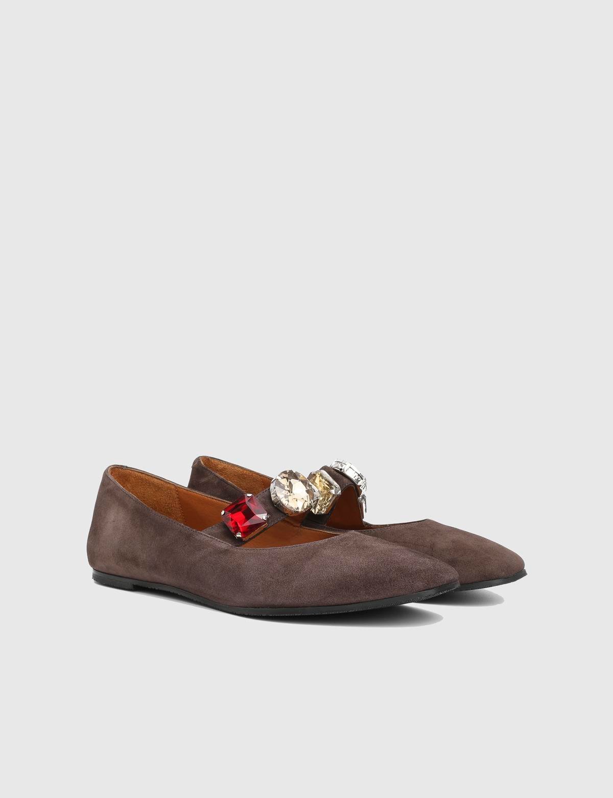 Litoni Brown Suede Leather Women's Ballerina