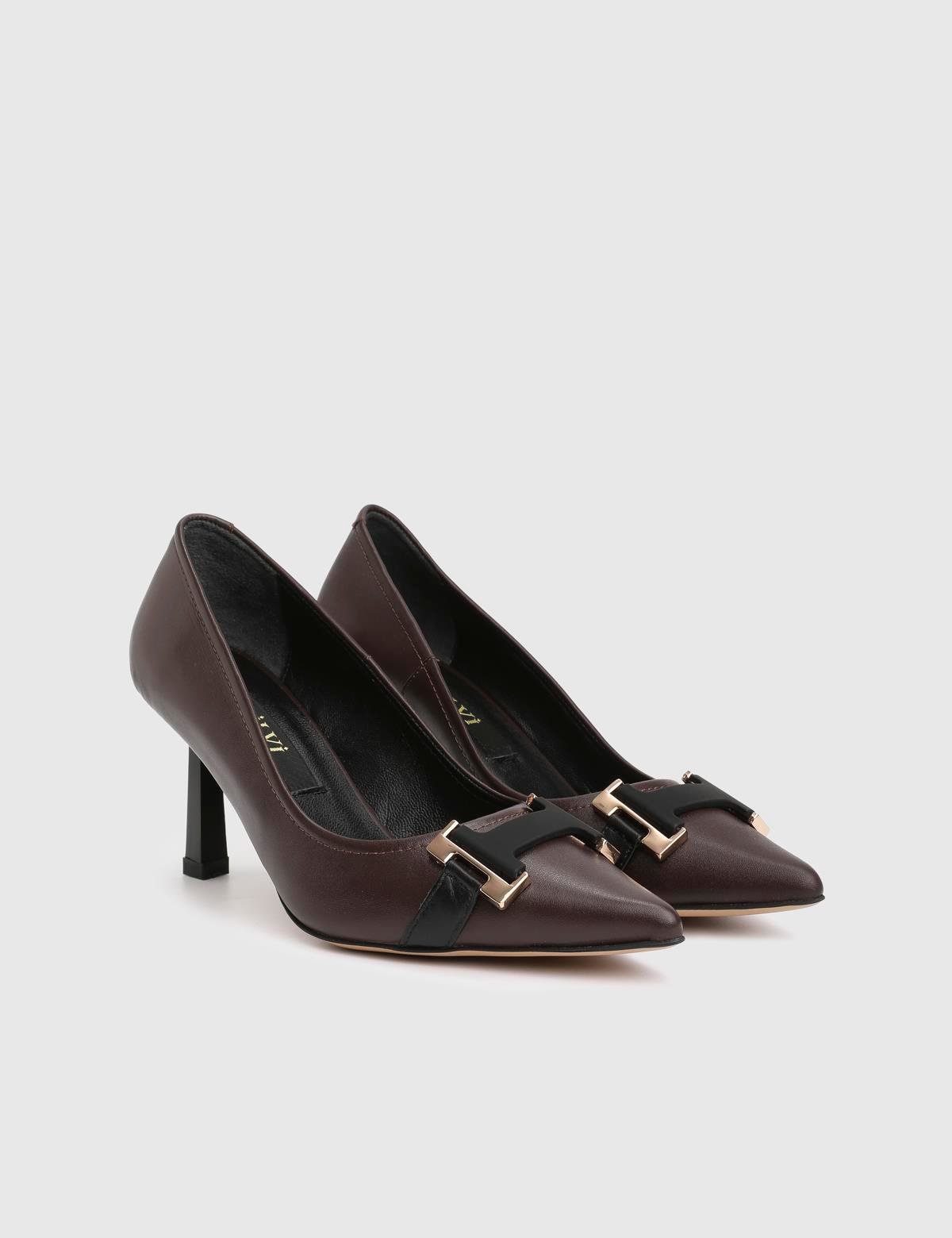 Lizone Brown Leather Women's Pump