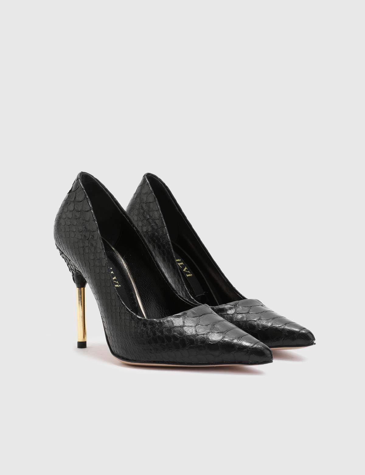 Lotti Black Snake Leather Women's Pump