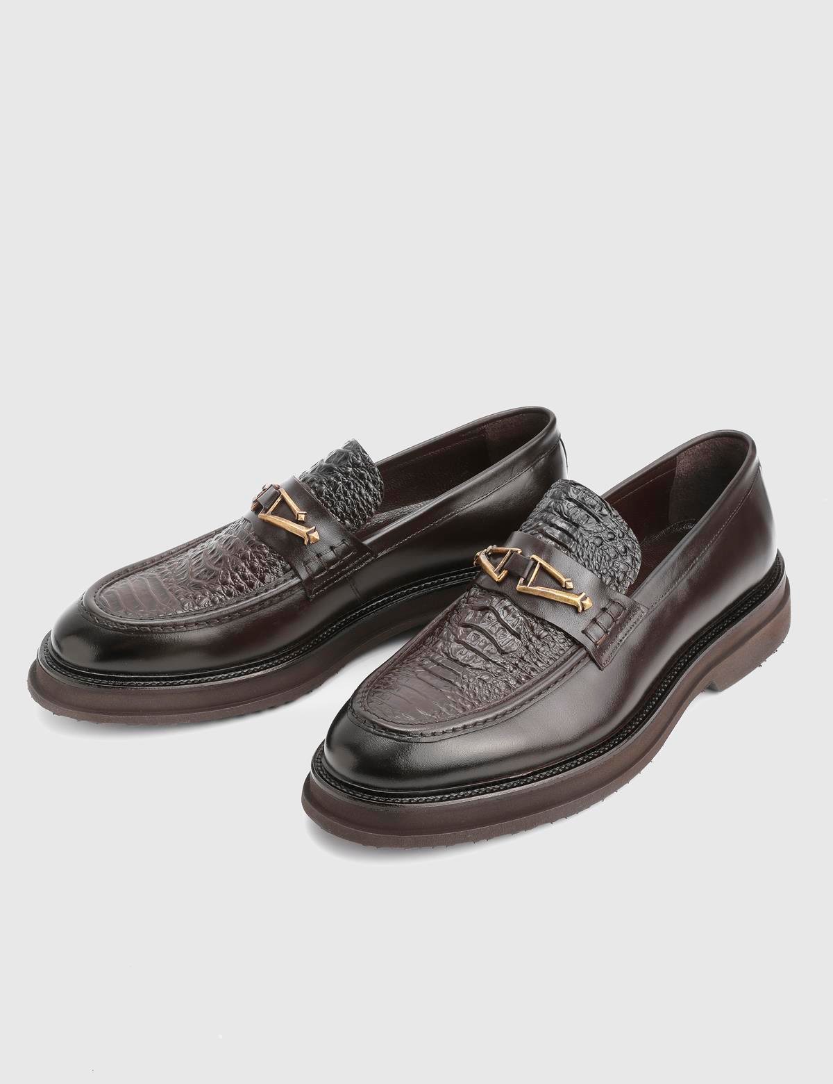 Lufin Brown Leather Crocodile Men's Loafer