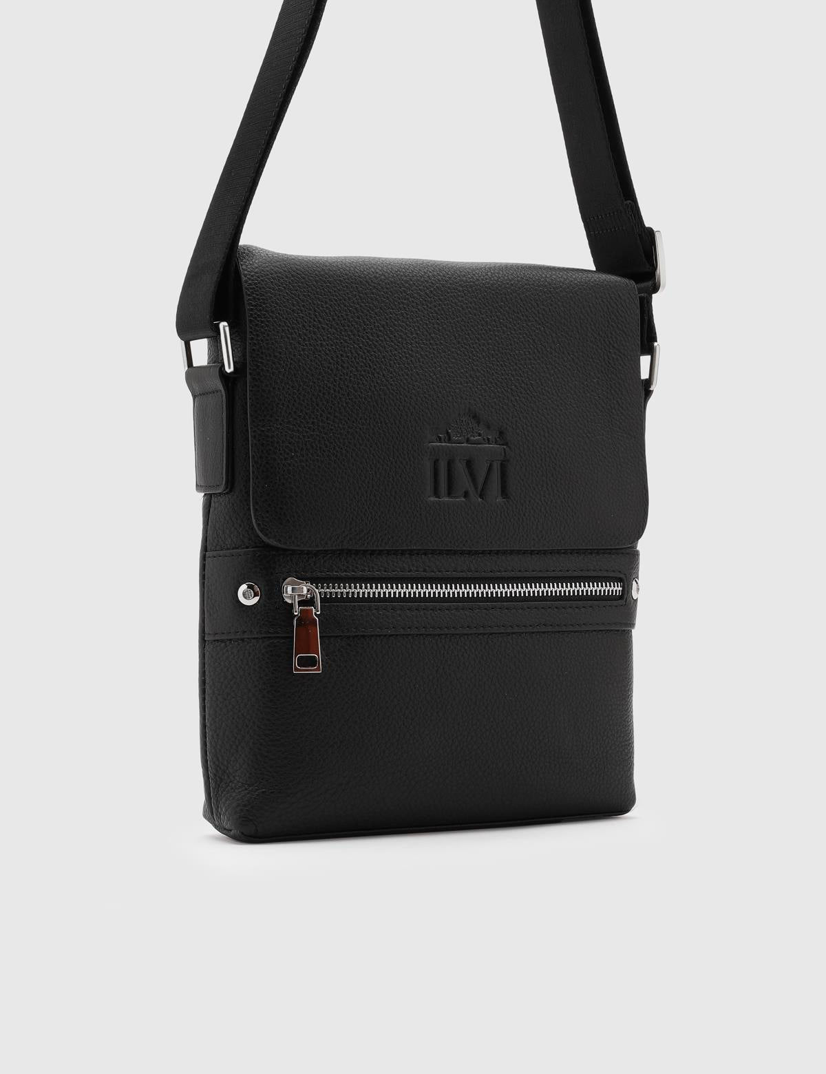 Max Black Leather Men's Shoulder Bag