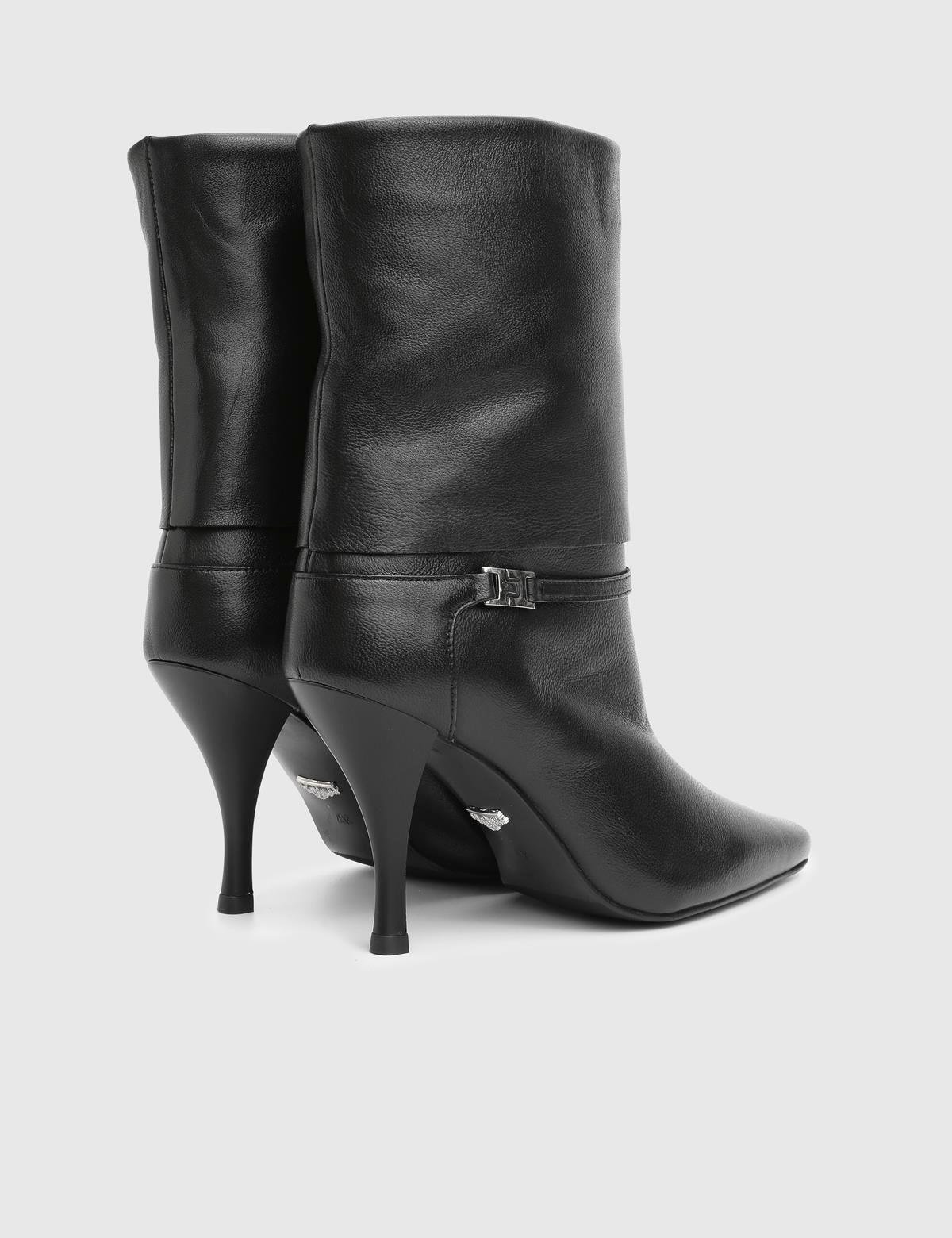 Melinda Black Leather Women's Heeled Boot