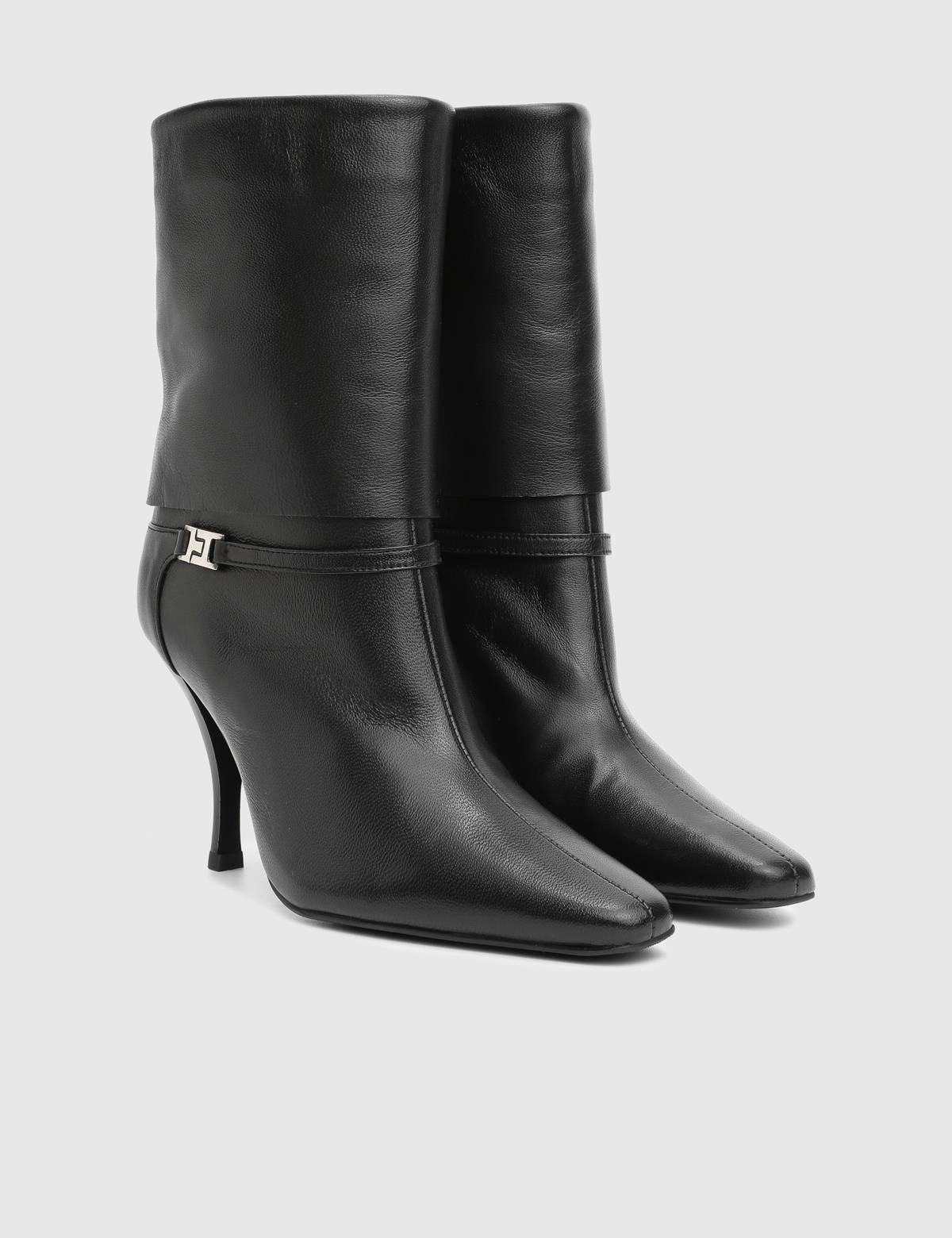Melinda Black Leather Women's Heeled Boot