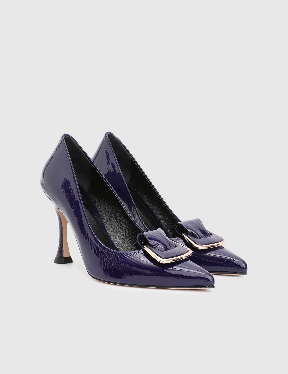 Minda Navy Blue Wrinkled Patent Leather Women's Pump
