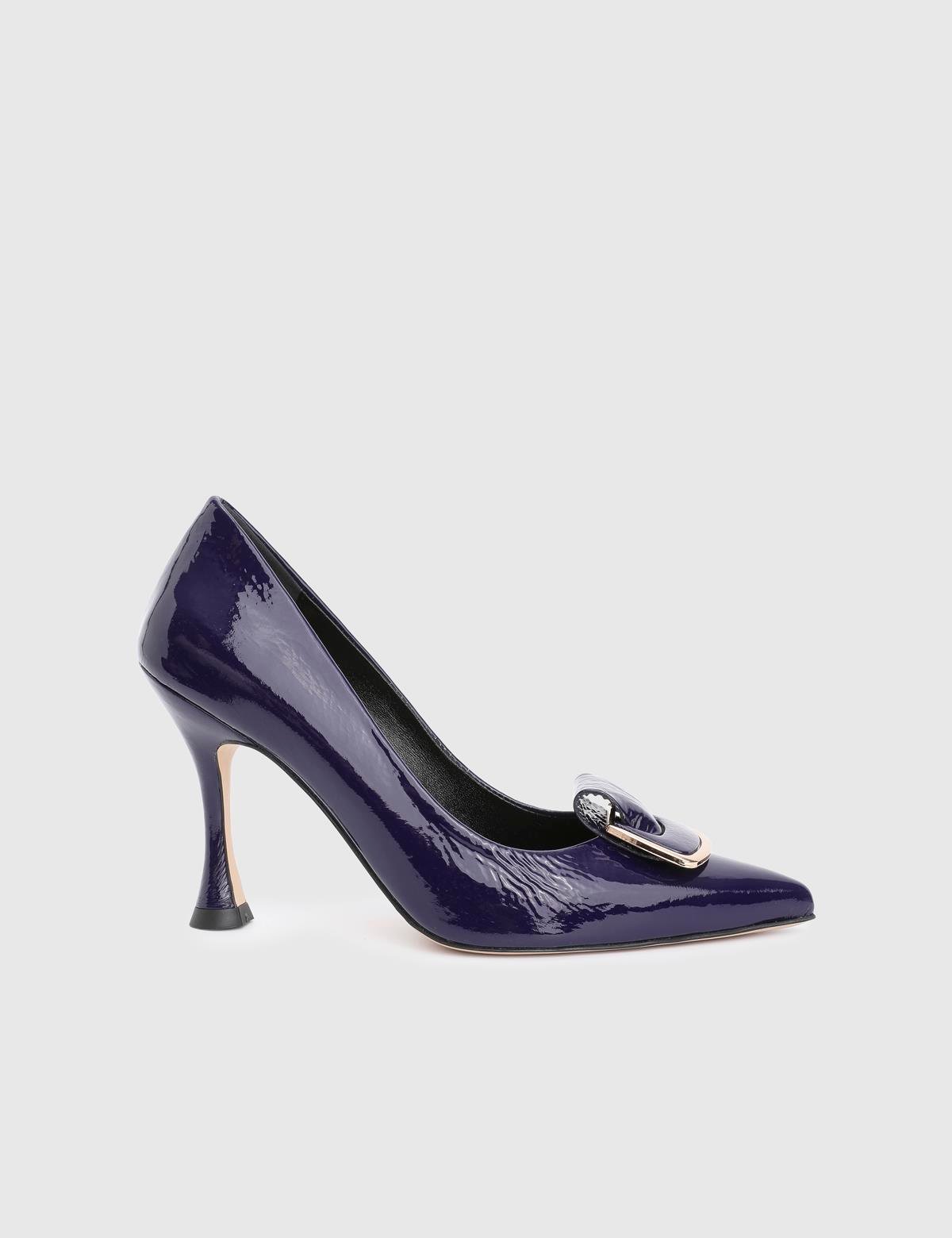 Minda Navy Blue Wrinkled Patent Leather Women's Pump