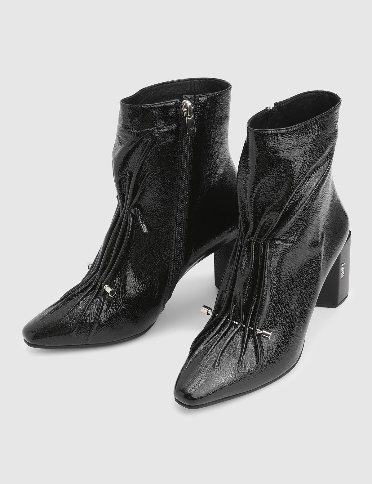 Moxy Black Wrinkled Patent Leather Women's Heeled Boot