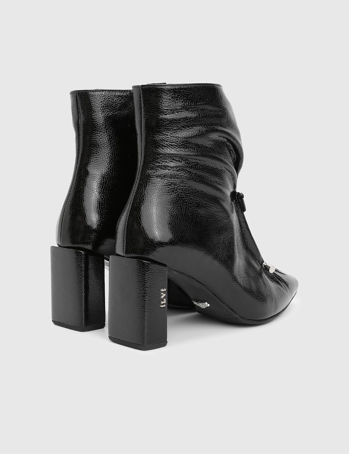 Moxy Black Wrinkled Patent Leather Women's Heeled Boot