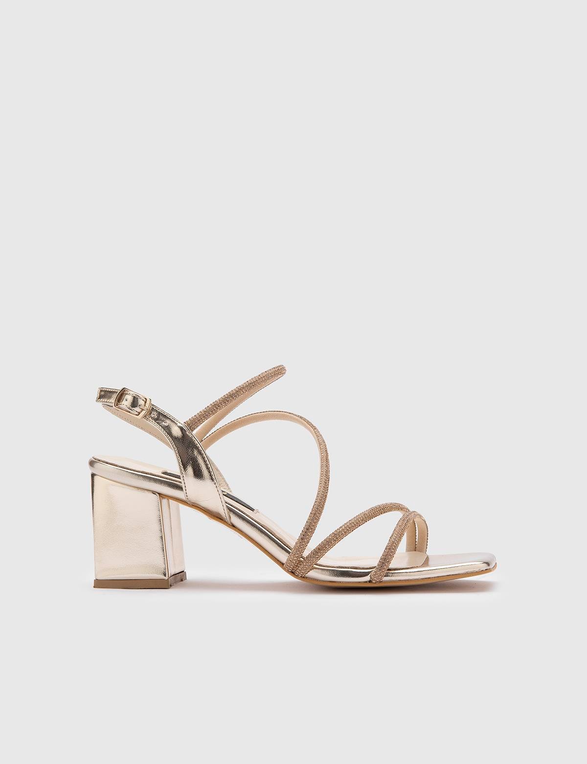 Nica Gold Leather Women's Heeled Sandal with Stones