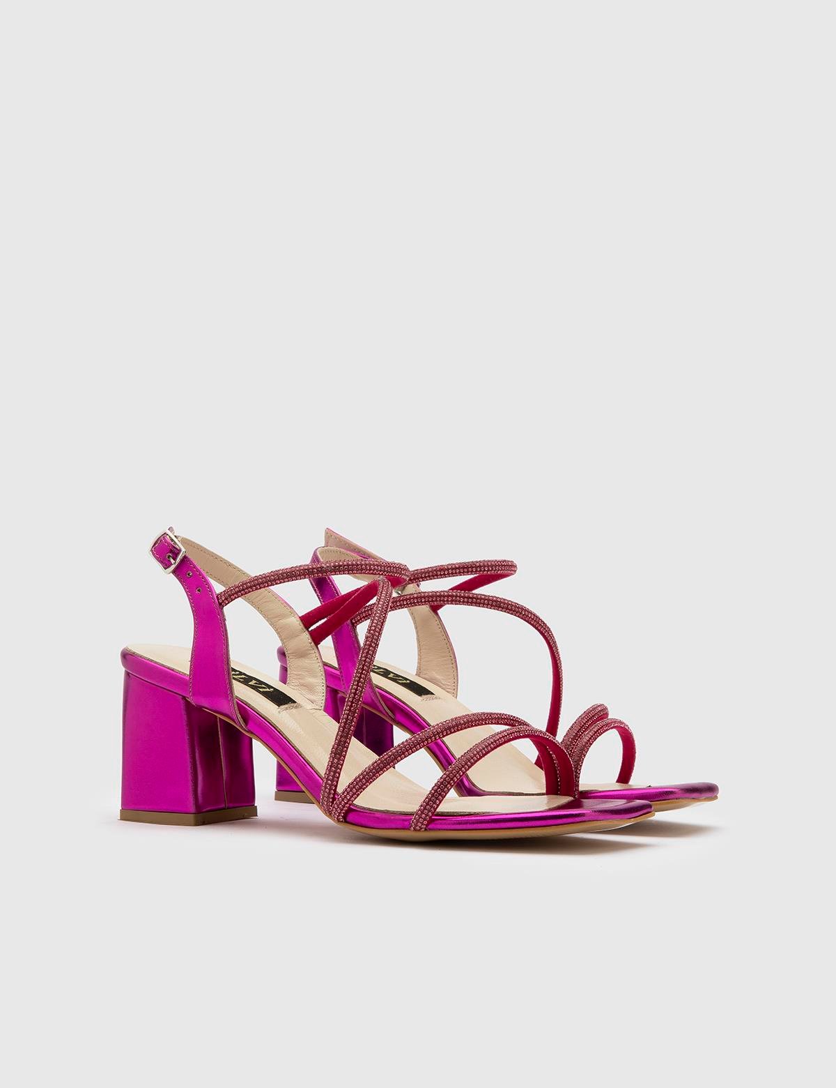 Nica Fuchsia Leather Women's Heeled Sandal with Stones