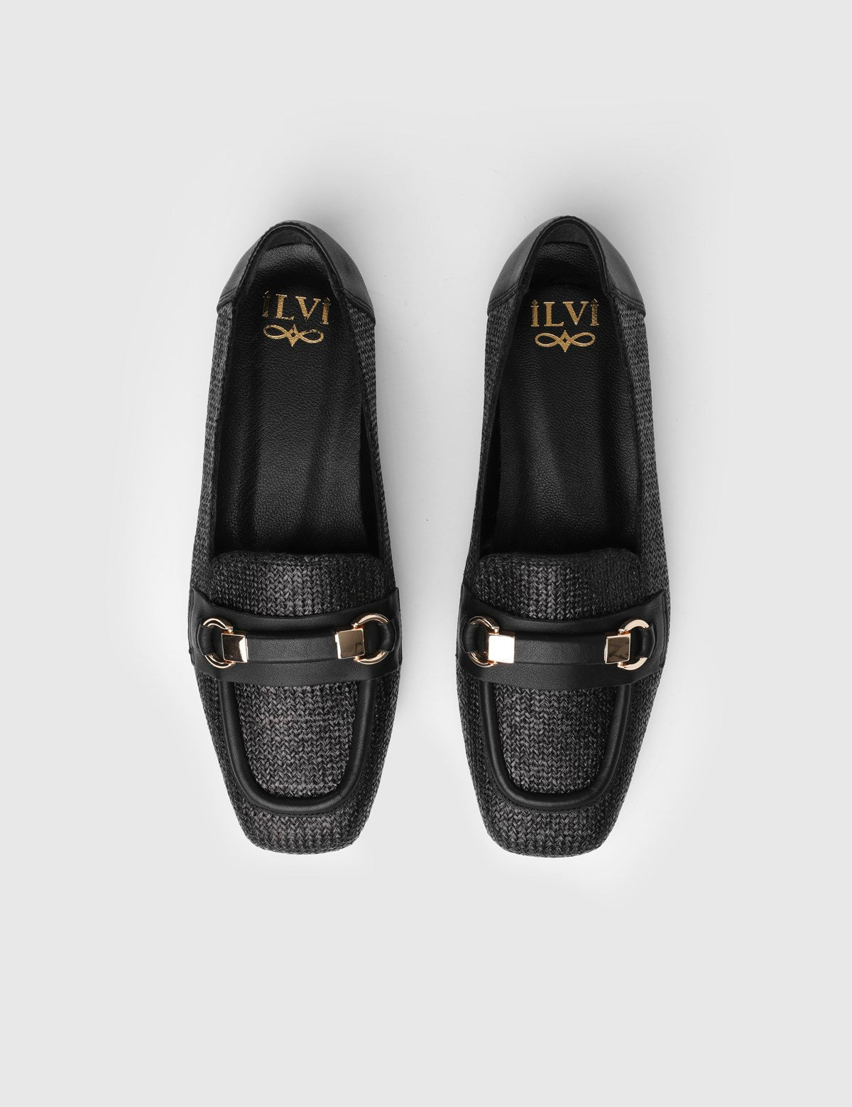 Nina Genuine Woven Leather Women's Black Loafers