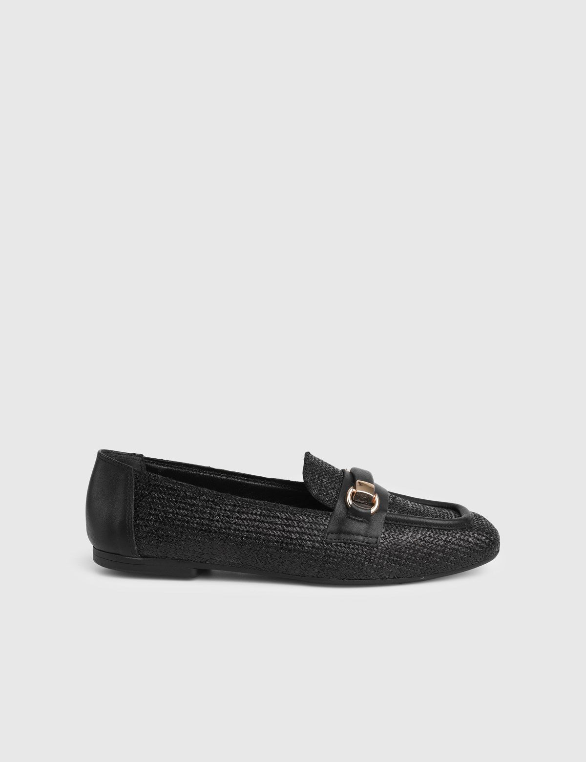 Nina Genuine Woven Leather Women's Black Loafers