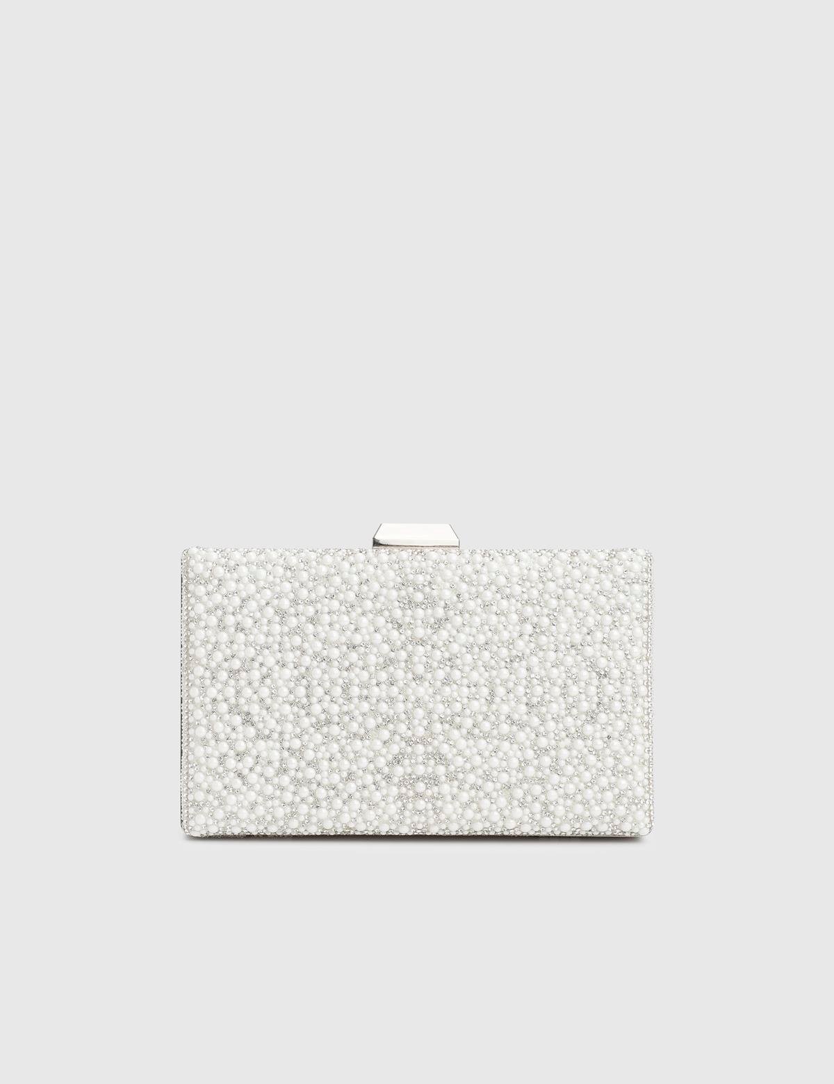 Nitsa White Women's Clutch with Stones