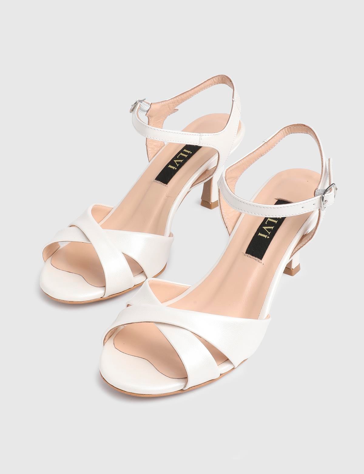 Nox White Leather Women's Heeled Sandal
