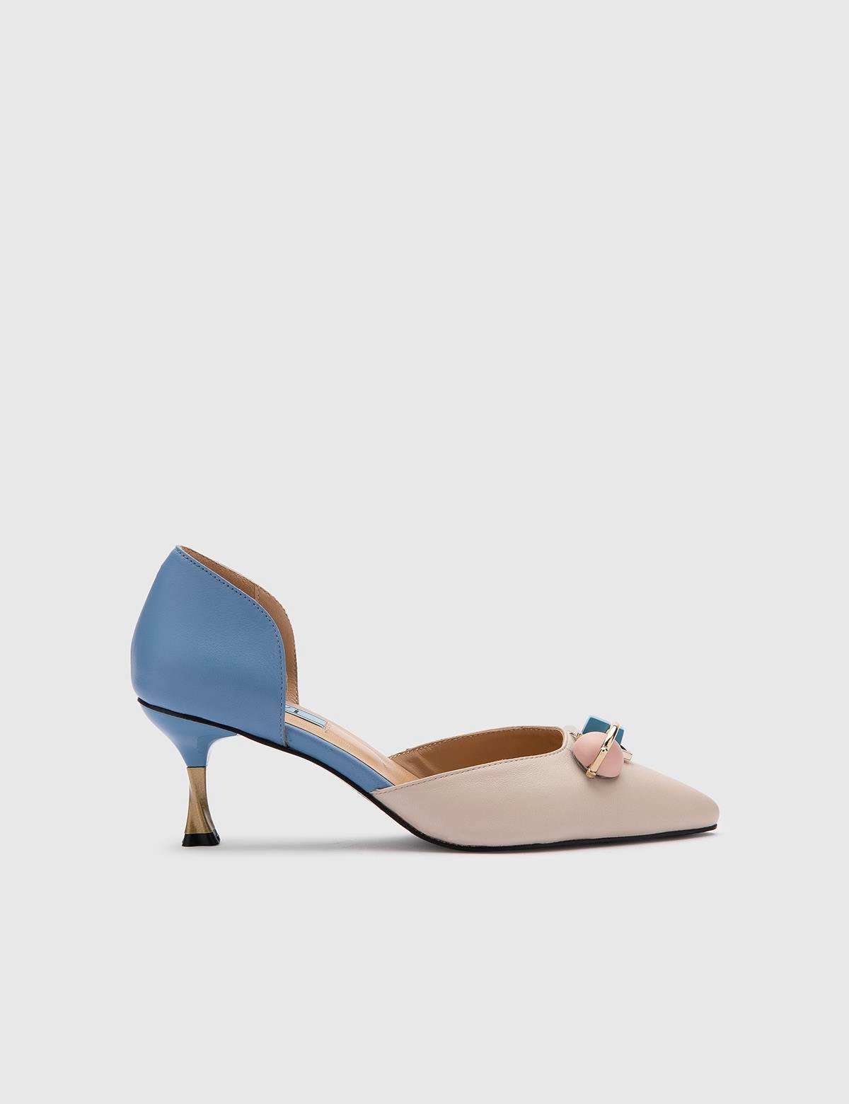 Nurdey Beige-Blue Leather Women's Pump