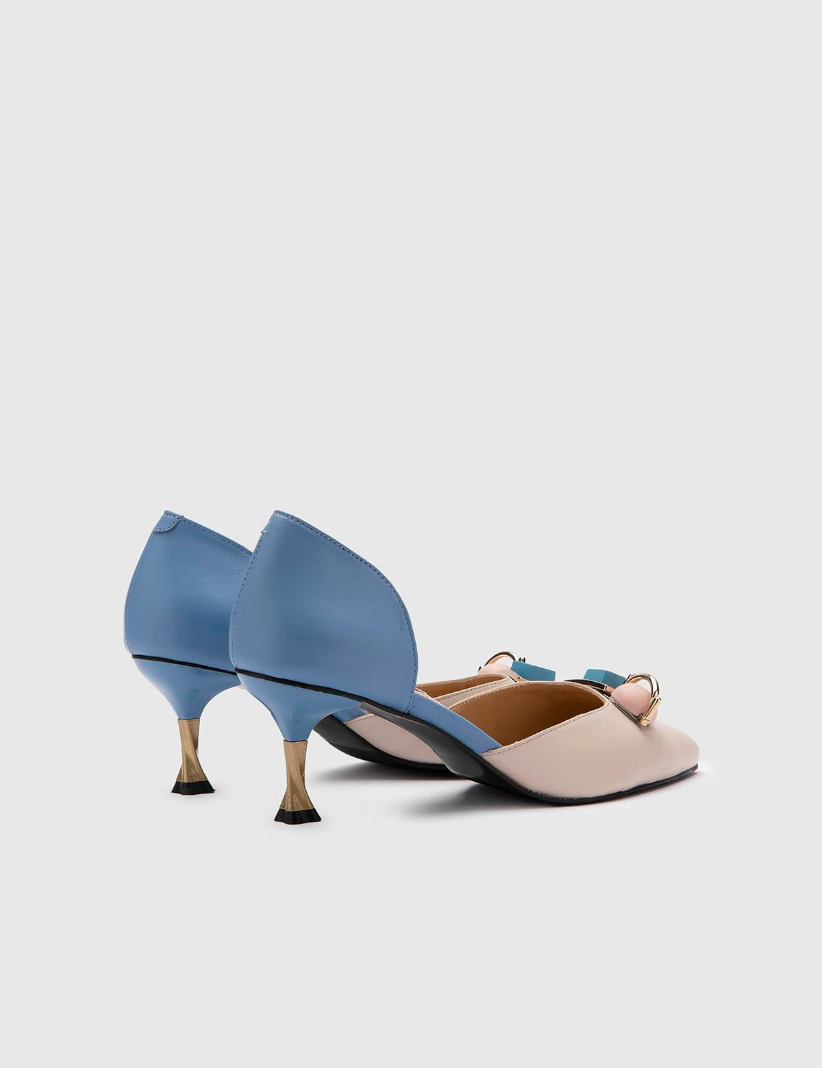 Nurdey Beige-Blue Leather Women's Pump