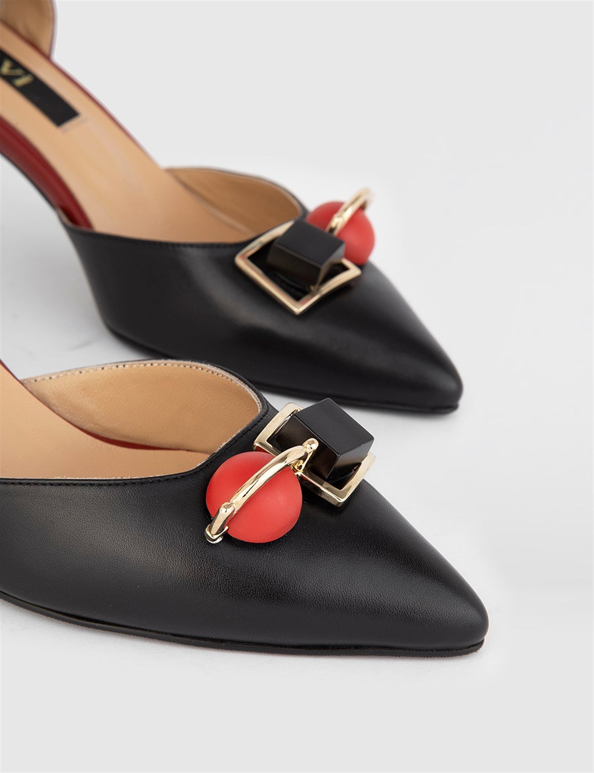 Nurdey Black-Red Leather Women's Pump