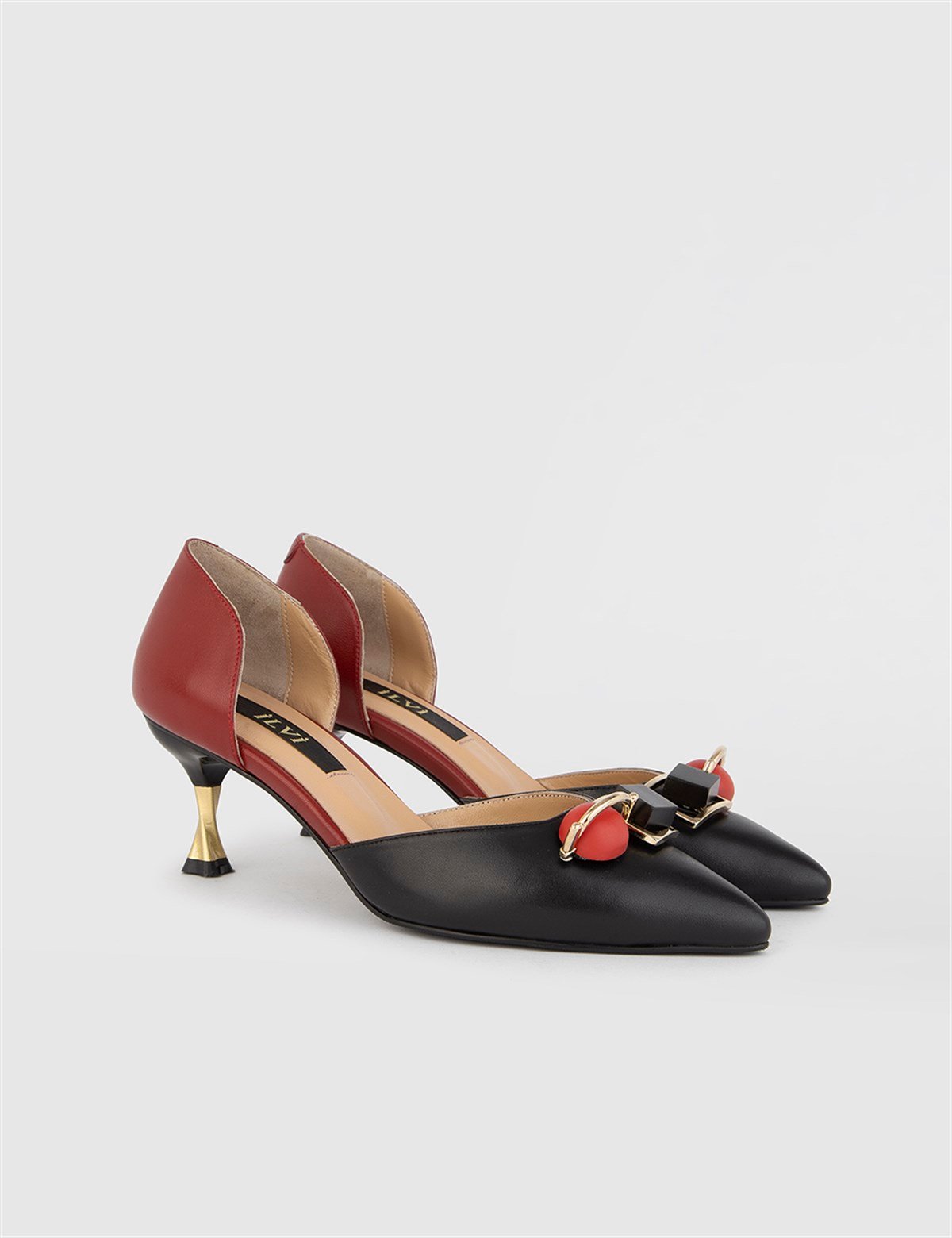 Nurdey Black-Red Leather Women's Pump
