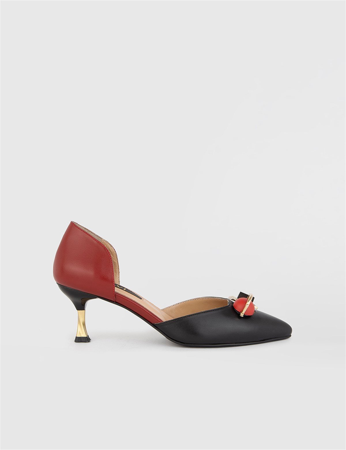 Nurdey Black-Red Leather Women's Pump