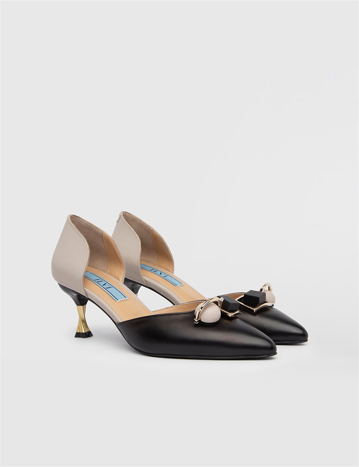 Nurdey Black-Beige Leather Women's Pump