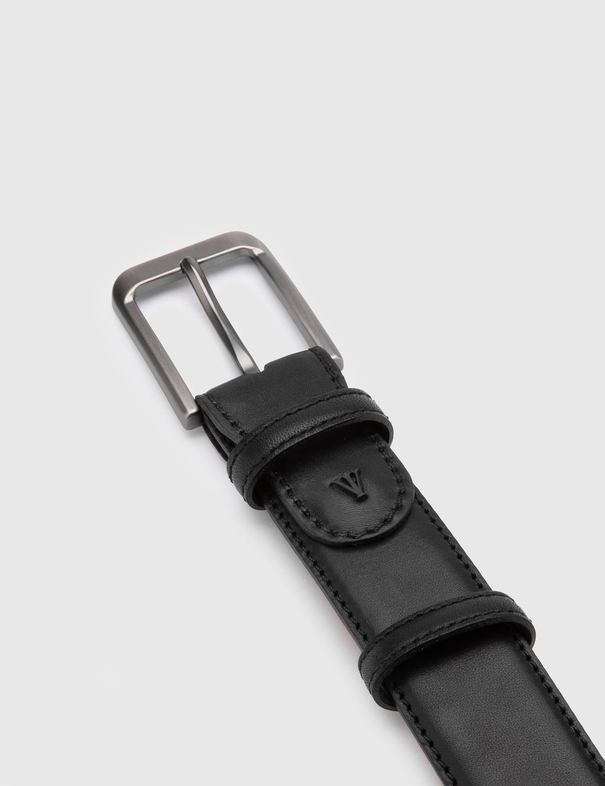 Owens Antique Black Leather Men's Belt with Crocodile Print