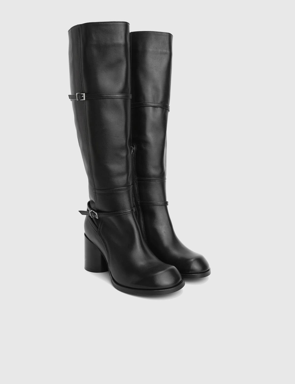 Perite Black Leather Women's Heeled High Boot