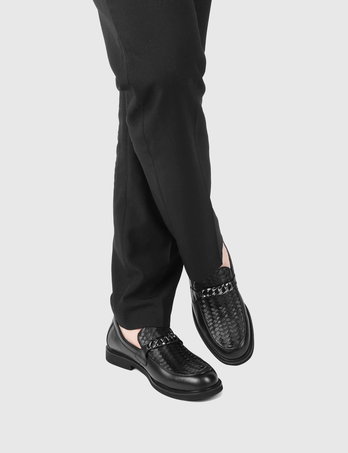 Polten Black Leather Men's Loafer