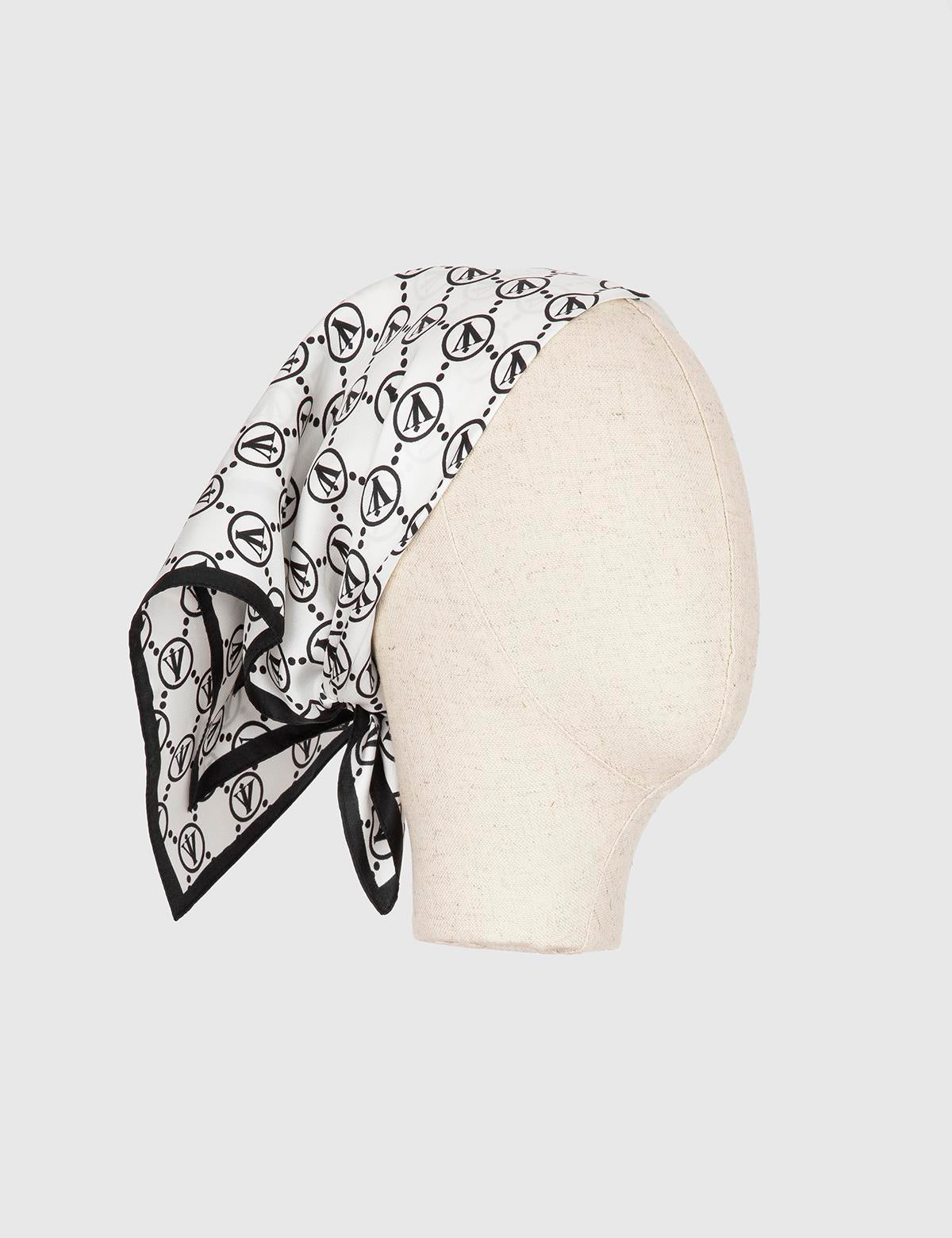 Pori White-Black Silk Twill Women's Bandana