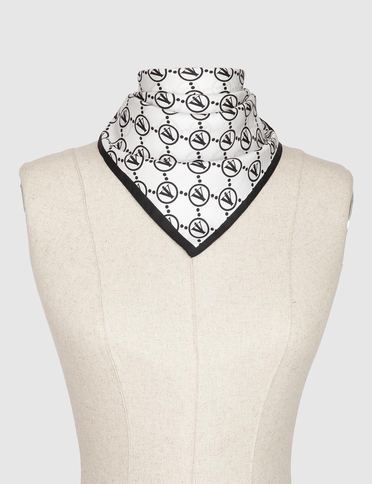 Pori White-Black Silk Twill Women's Bandana