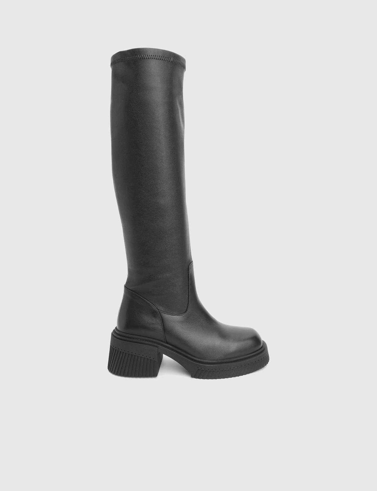 Portia Black Leather Women's Stretch High Boot