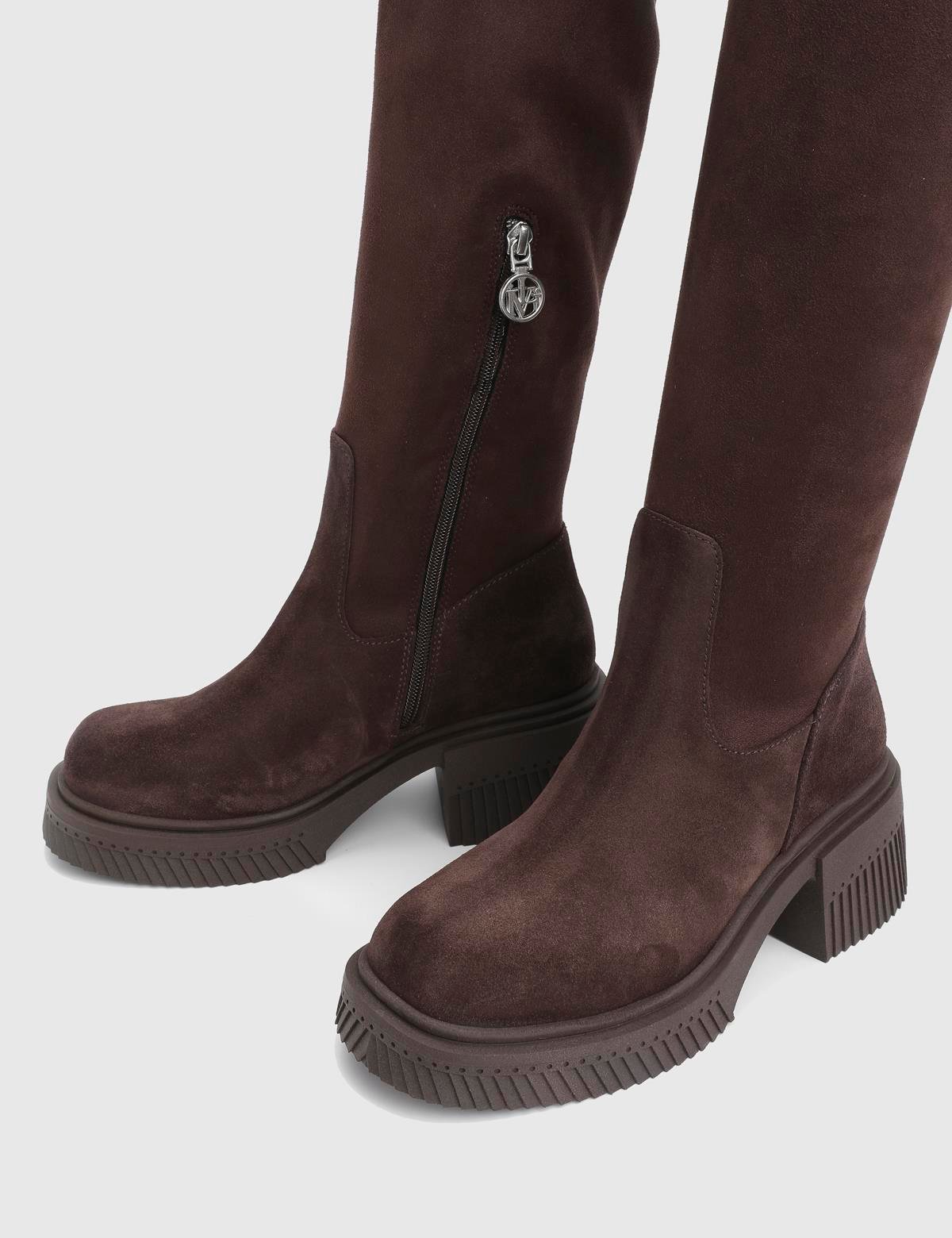 Portia Brown Suede Leather Women's Stretch High Boot