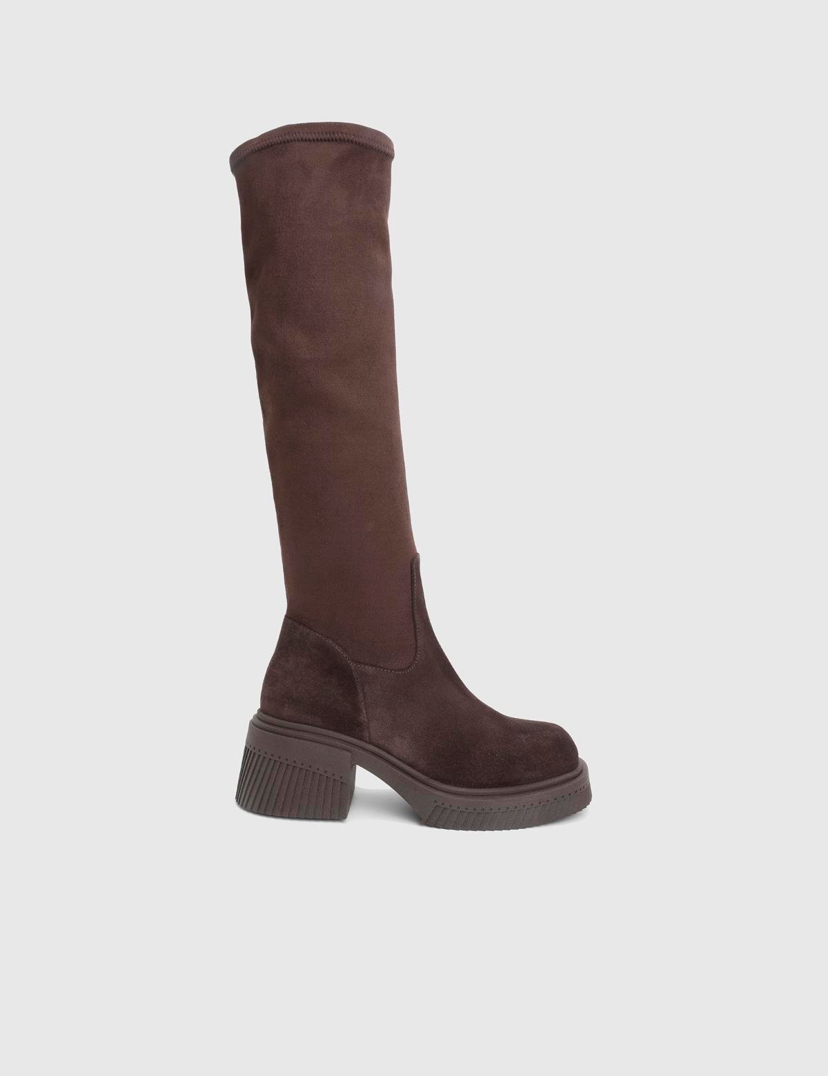 Portia Brown Suede Leather Women's Stretch High Boot