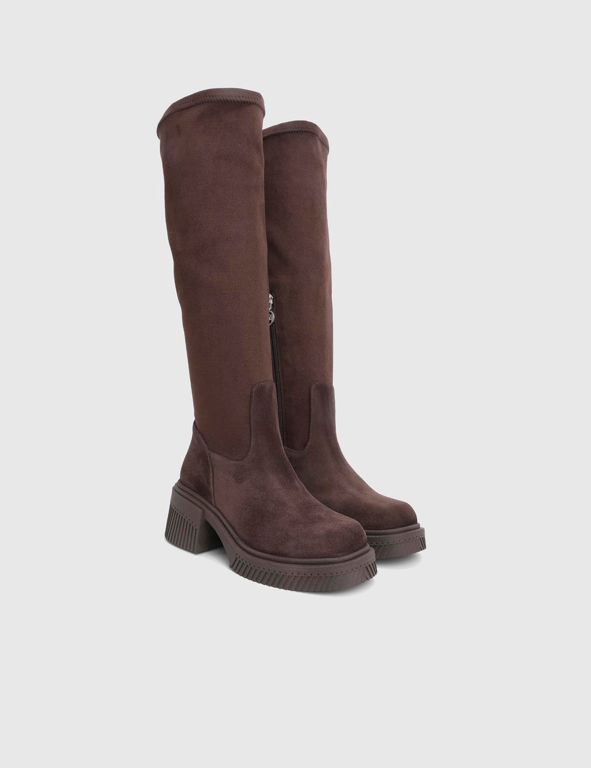 Portia Brown Suede Leather Women's Stretch High Boot