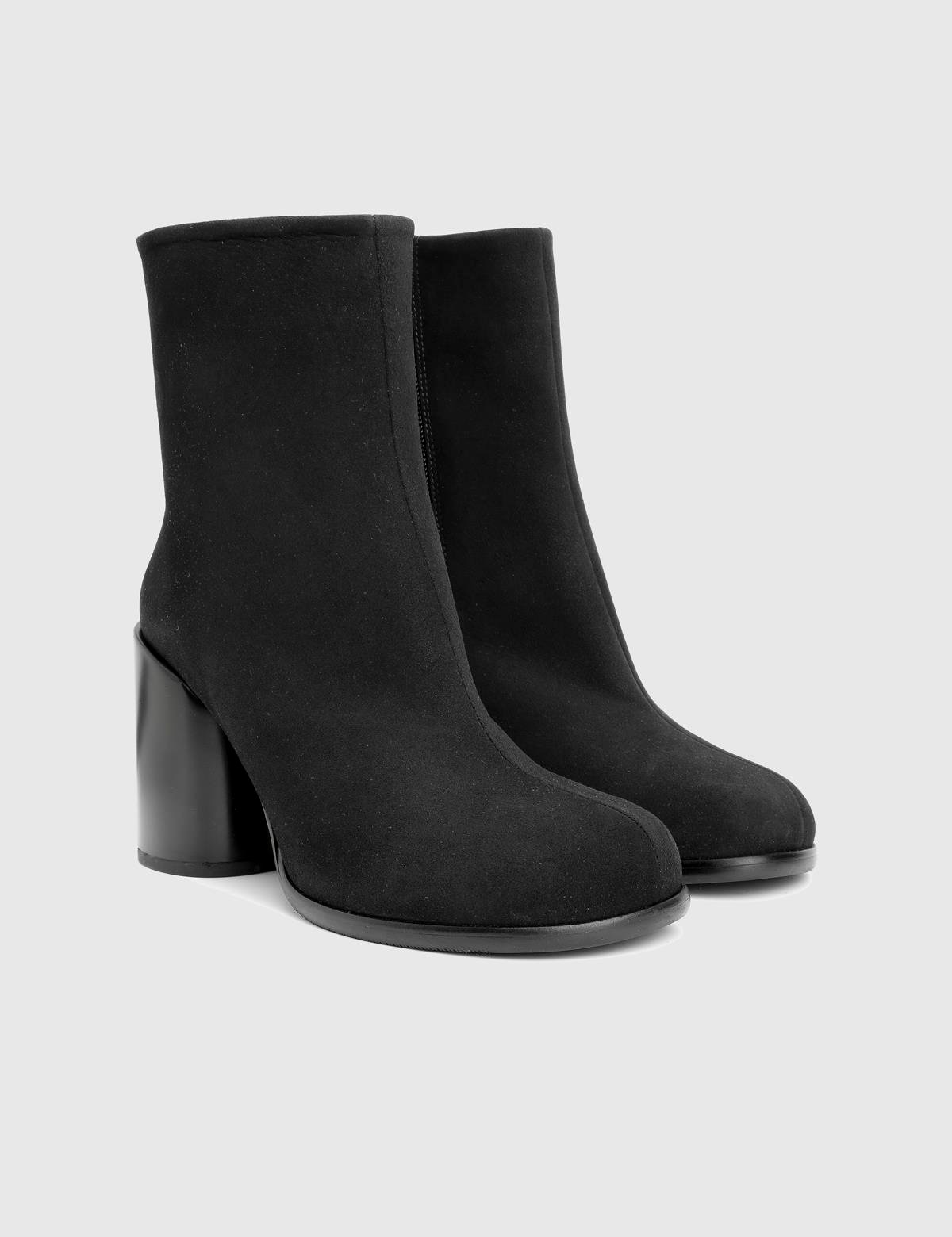 Rabit Black Suede Leather Women's Heeled Boot