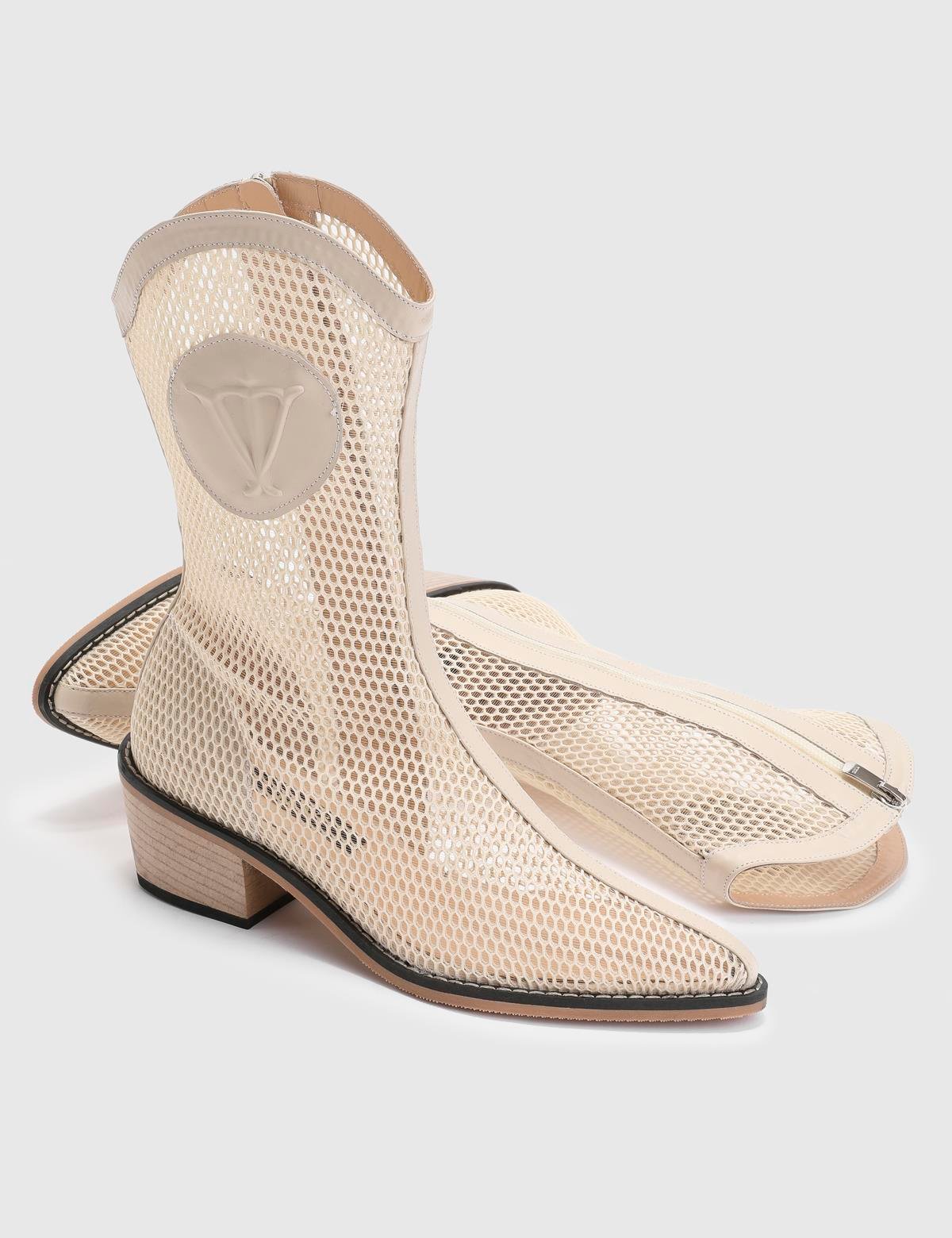 Reijo Beige Patent Leather-Mesh Women's Heeled Boot