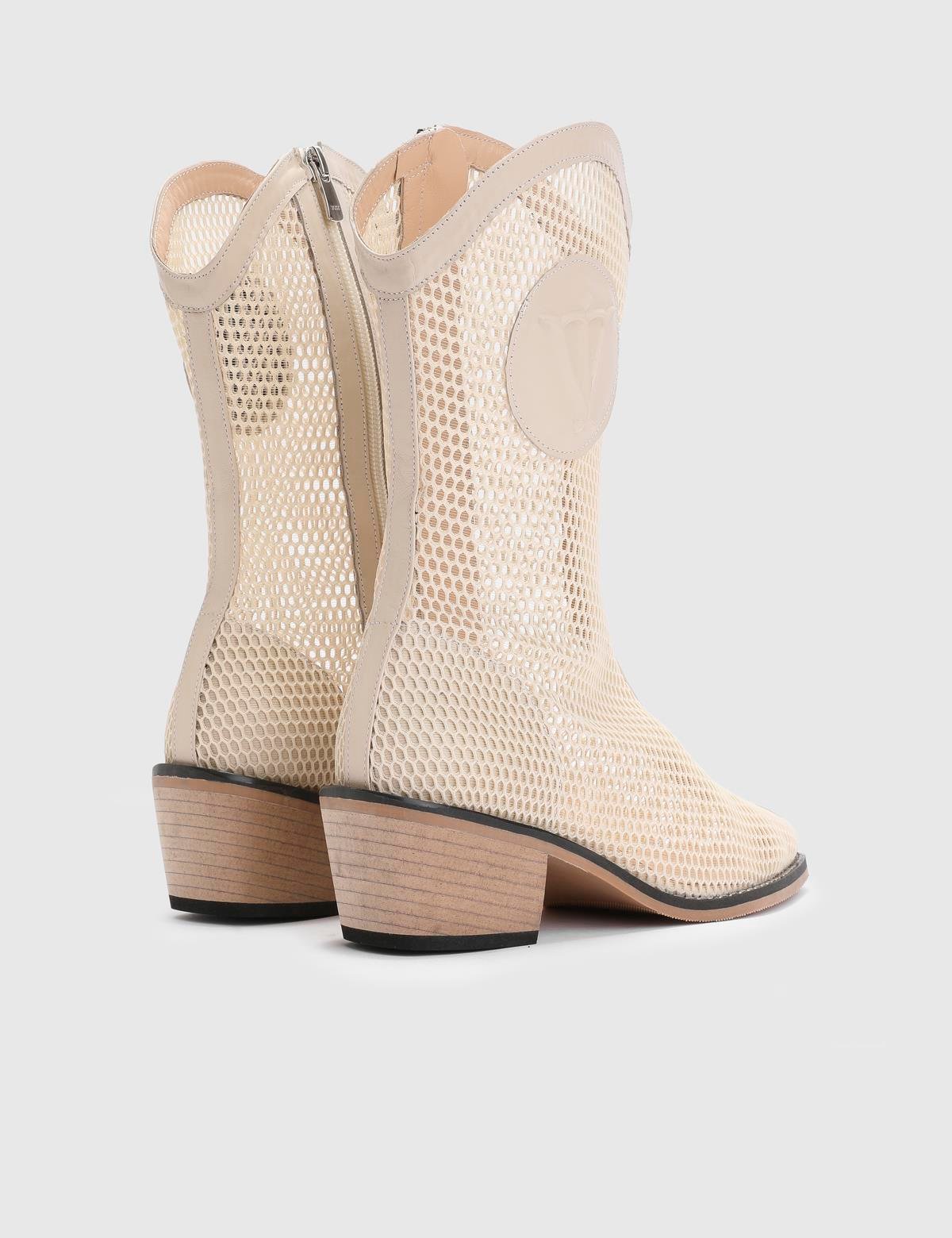 Reijo Beige Patent Leather-Mesh Women's Heeled Boot