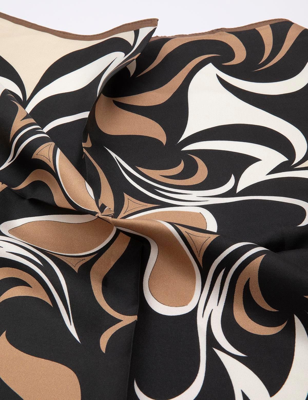 Ribas Black Brown Beige Silk Twill Women's Scarf