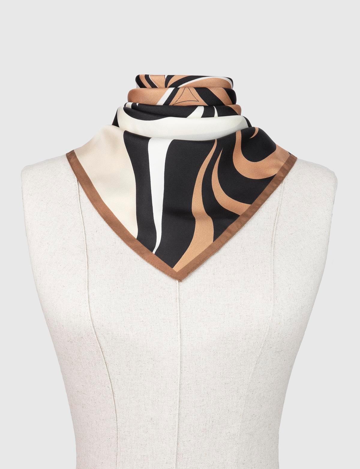 Ribas Black Brown Beige Silk Twill Women's Scarf