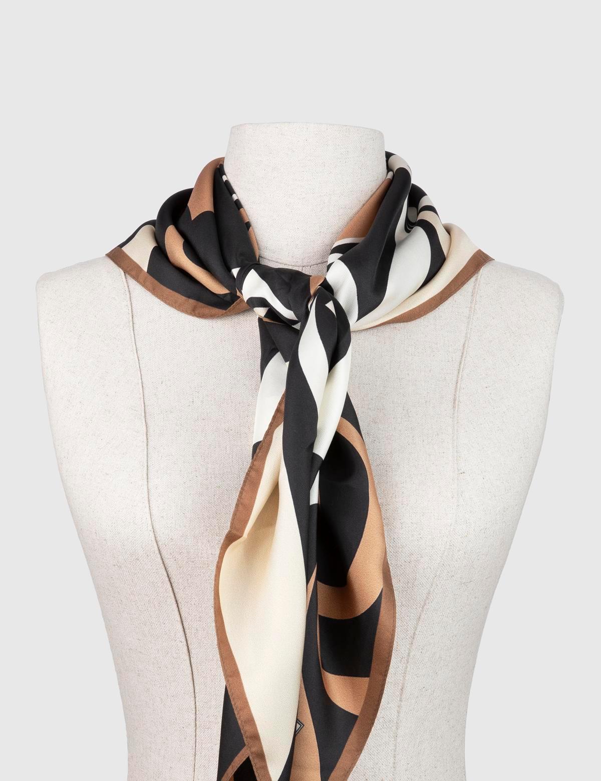 Ribas Black Brown Beige Silk Twill Women's Scarf