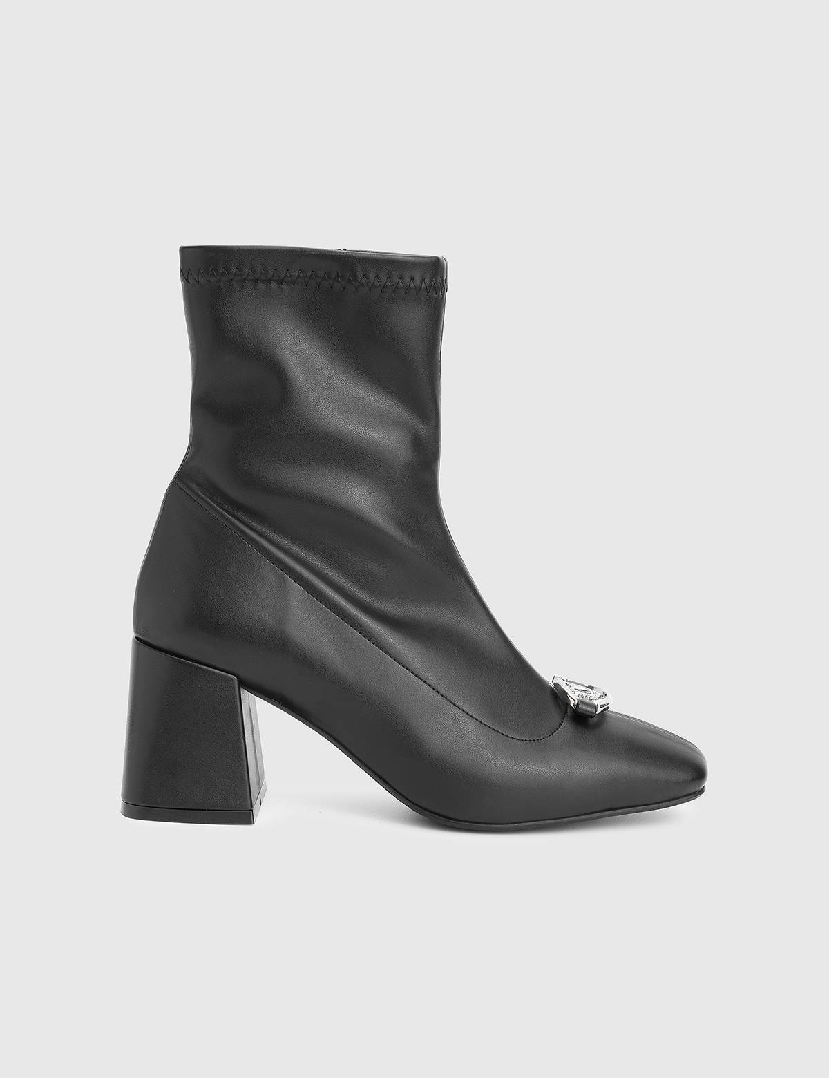 Rilinda Black Leather Women's Heeled Stretch Boot