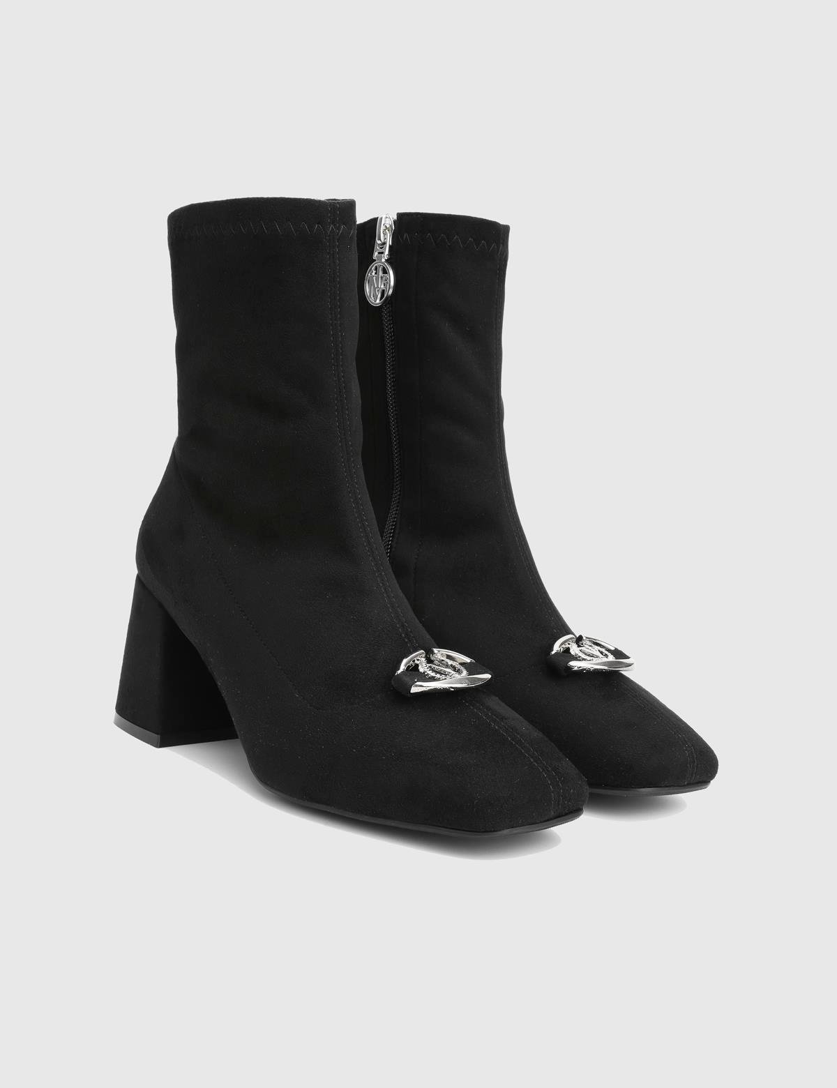 Rilinda Black Suede Leather Women's Heeled Stretch Boot