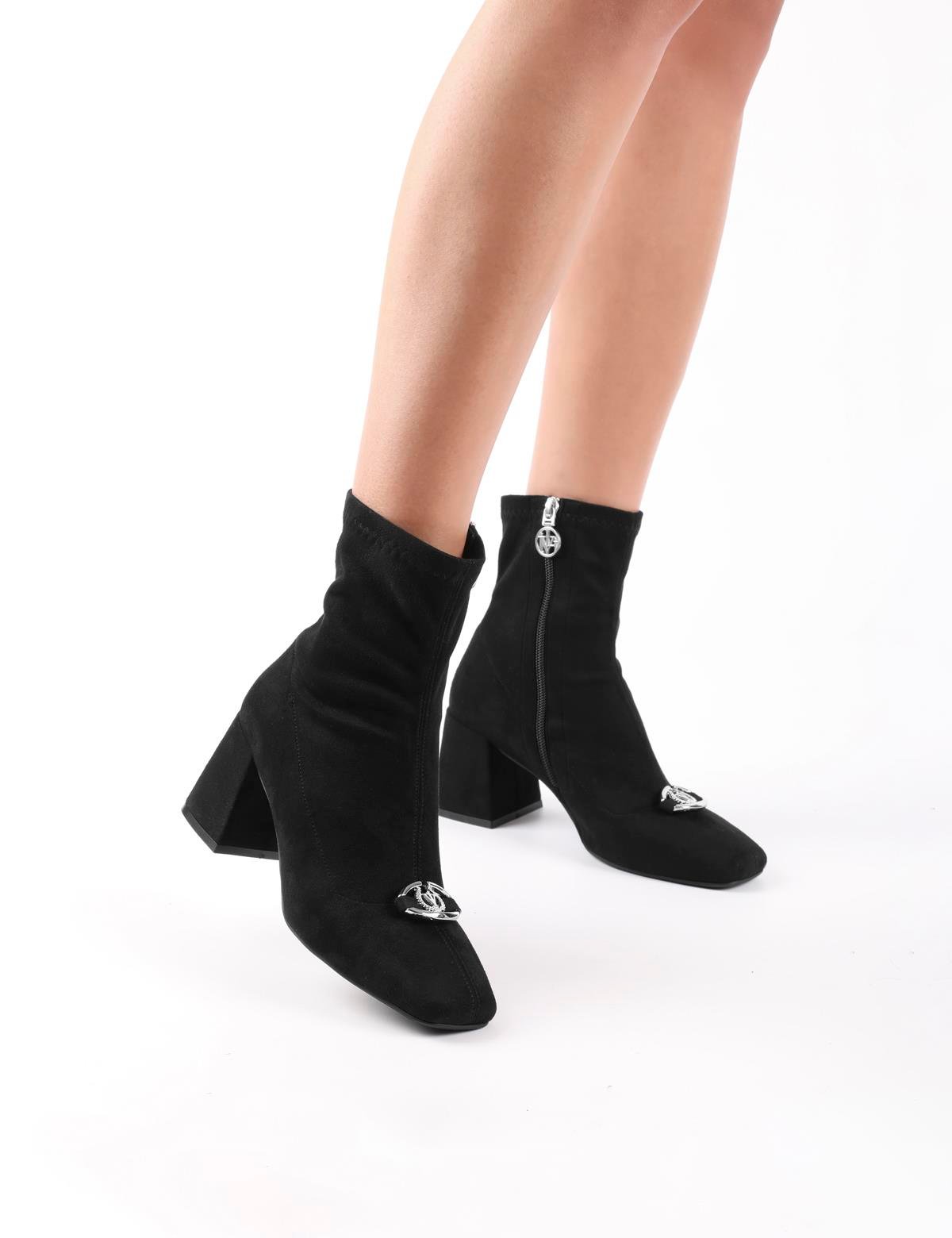 Rilinda Black Suede Leather Women's Heeled Stretch Boot