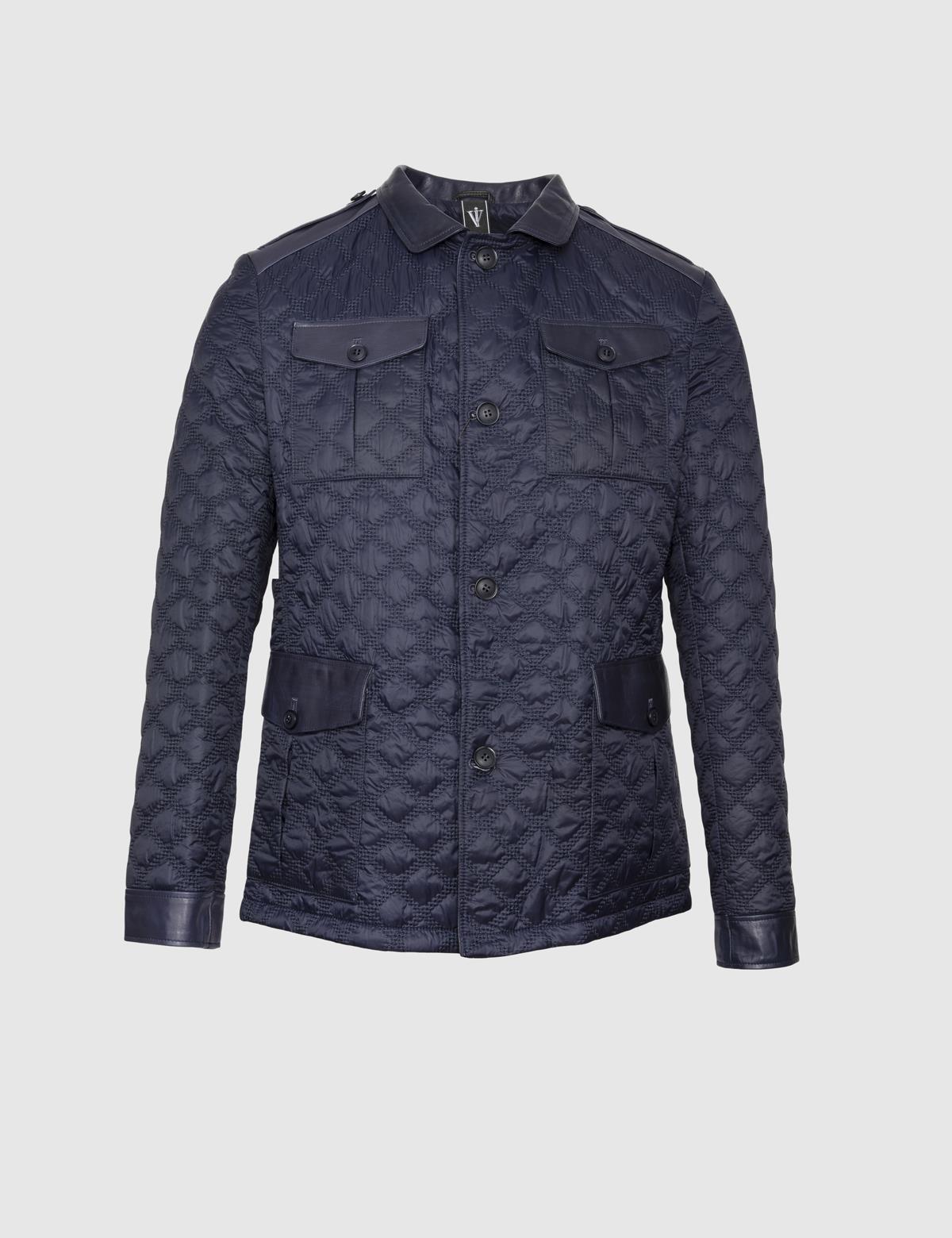 Rivne Navy Blue Men's Leather Bomber Jacket