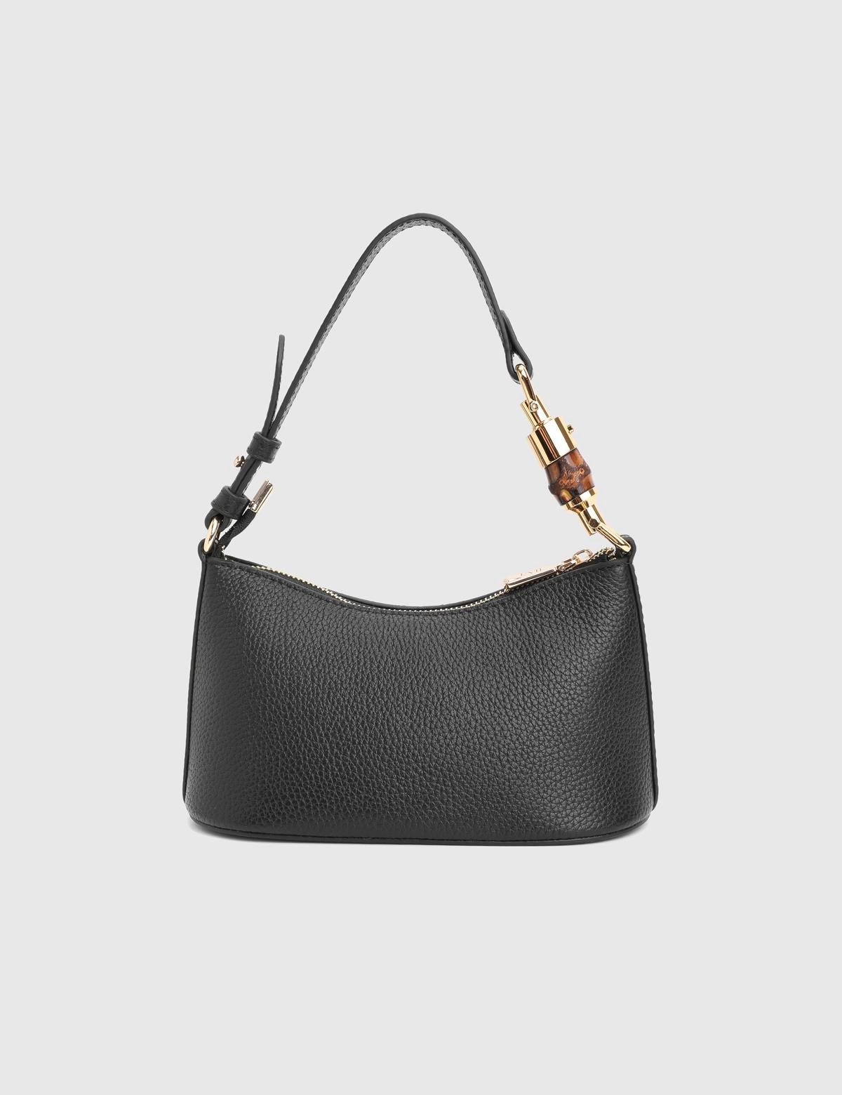 Roomy Black Floater Leather Women's Shoulder Bag