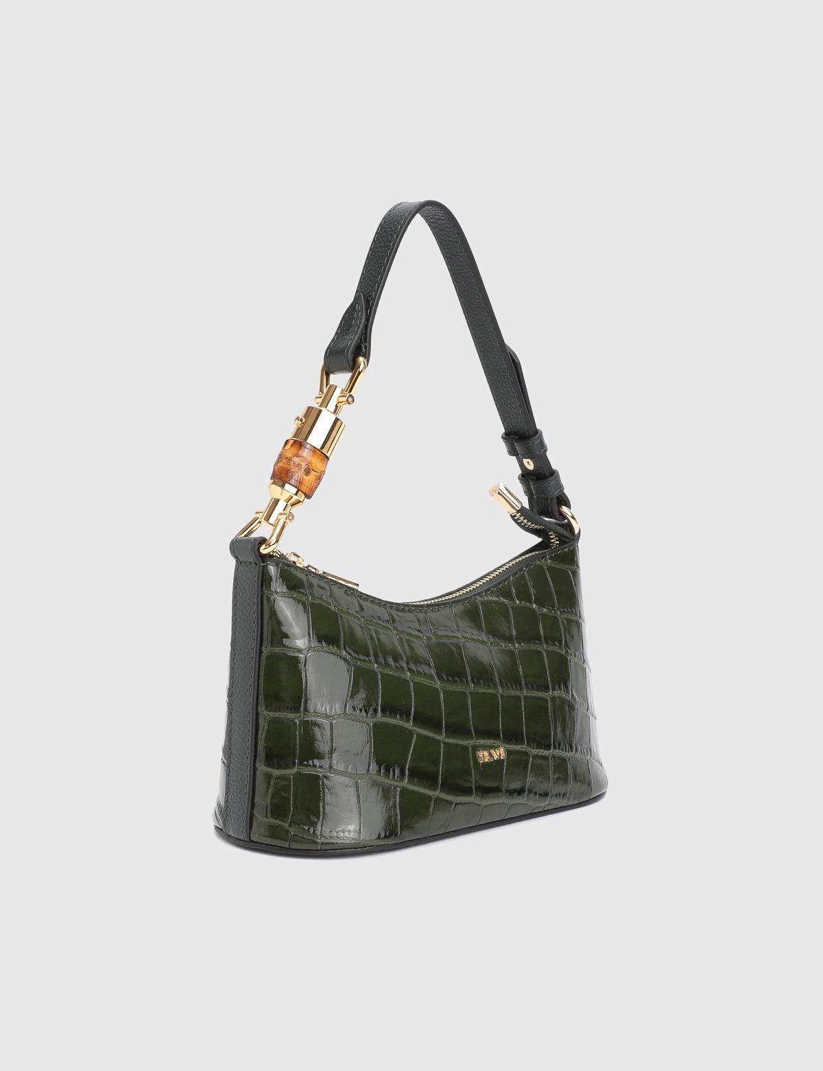 Roomy Green Leather Crocodile Women's Shoulder Bag