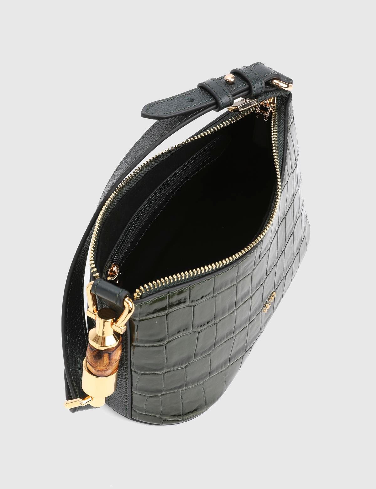 Roomy Green Leather Crocodile Women's Shoulder Bag