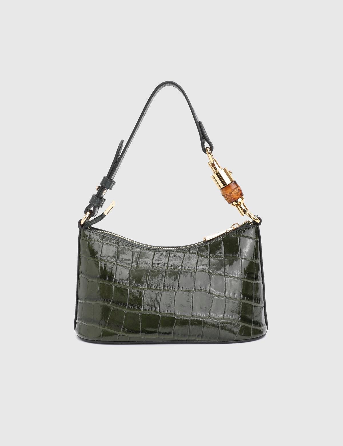 Roomy Green Leather Crocodile Women's Shoulder Bag
