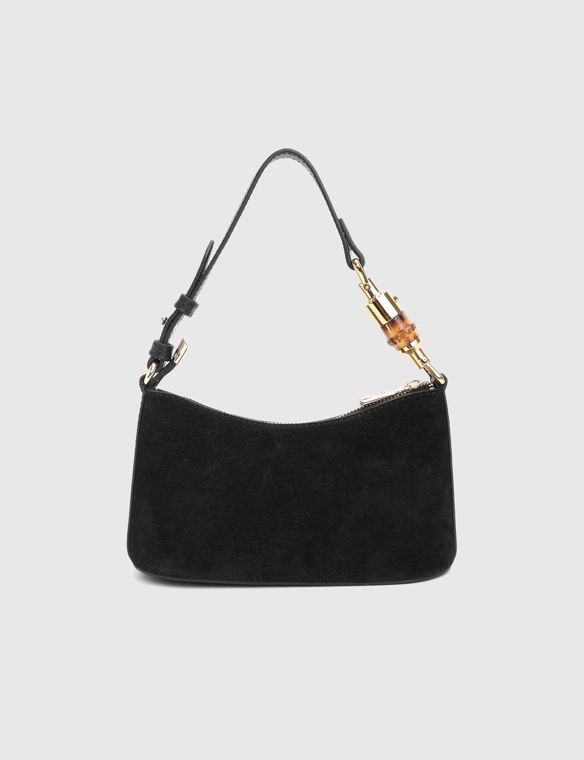 Roomy Black Suede Leather Women's Shoulder Bag