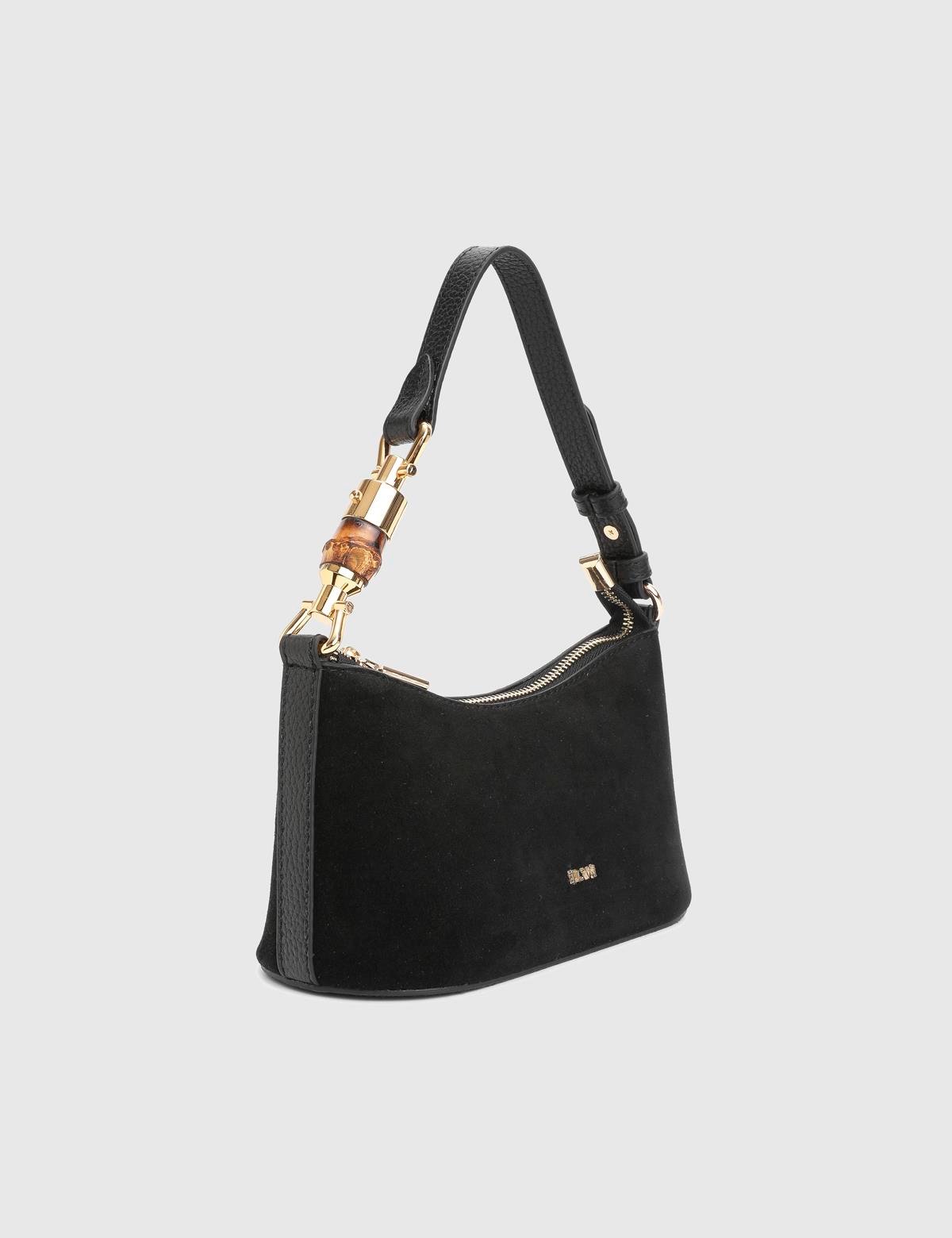 Roomy Black Suede Leather Women's Shoulder Bag