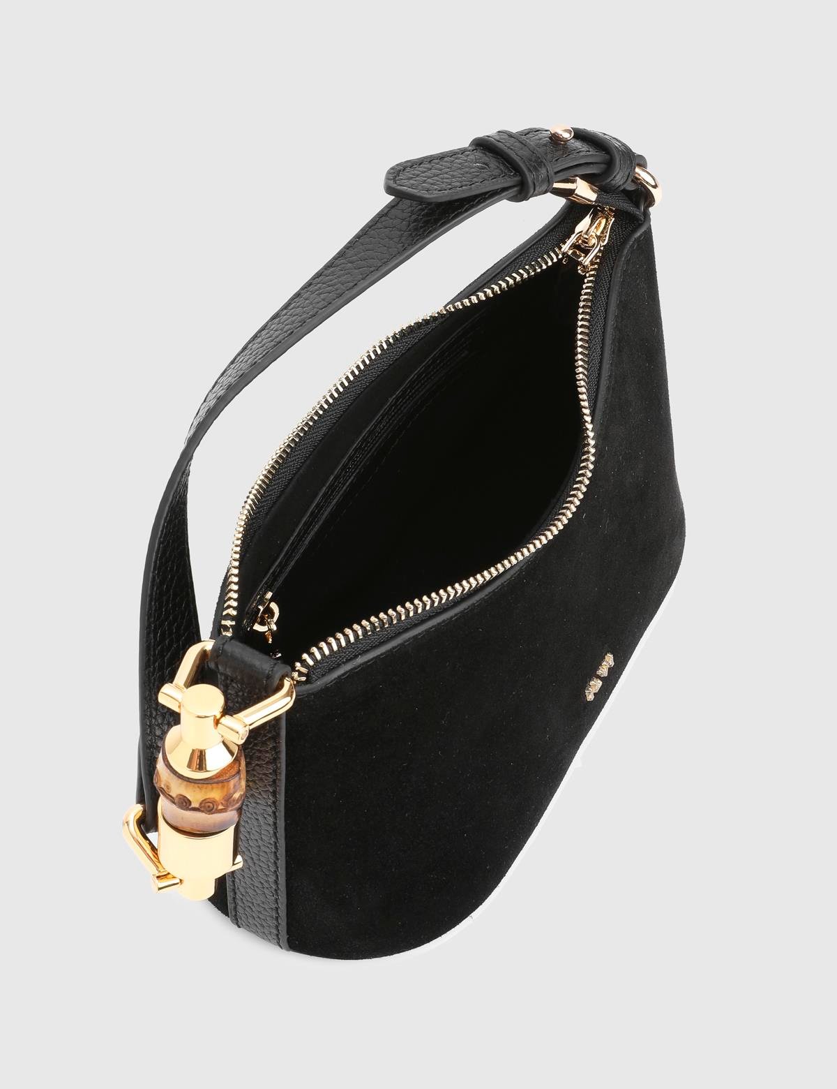 Roomy Black Suede Leather Women's Shoulder Bag