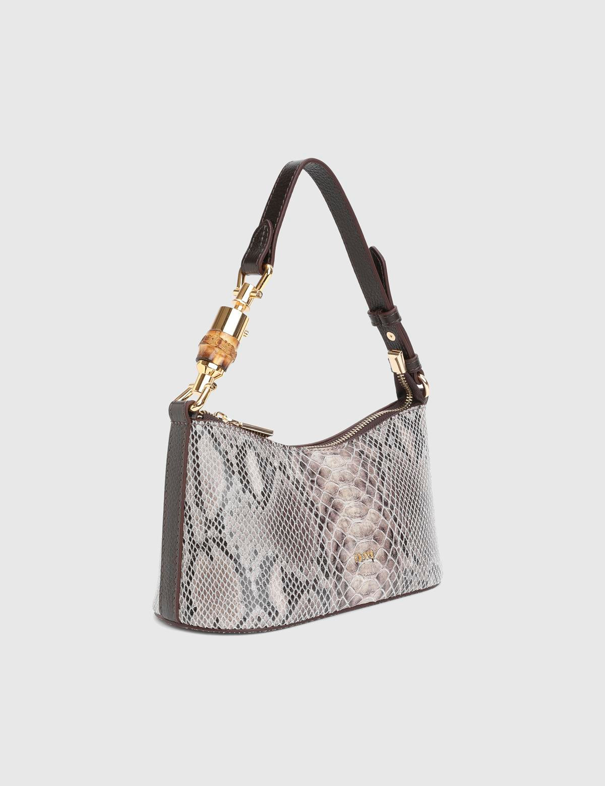 Roomy Beige Leather Snake Women's Shoulder Bag